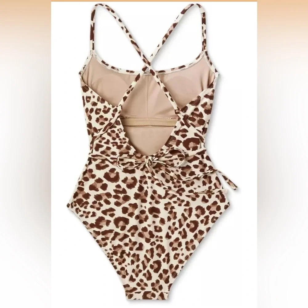 Kona Sol Women’s Leopard Print Wrap One Piece Swimsuit - Picture 2 of 8
